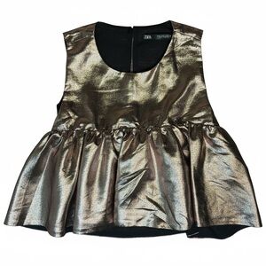 Zara Metallic Gold Peplum Top Size Medium Party Holiday